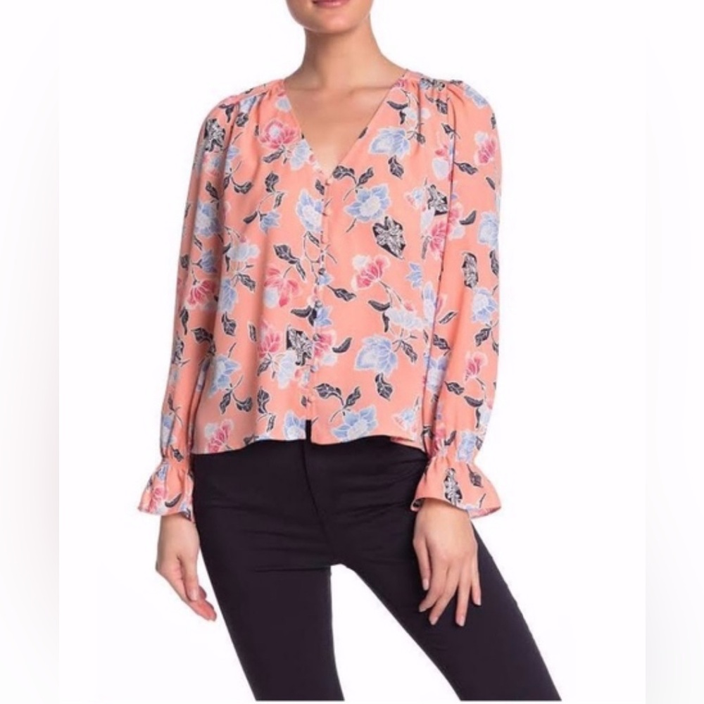 Joie Bolona Persimmon Floral blouse size Large peach